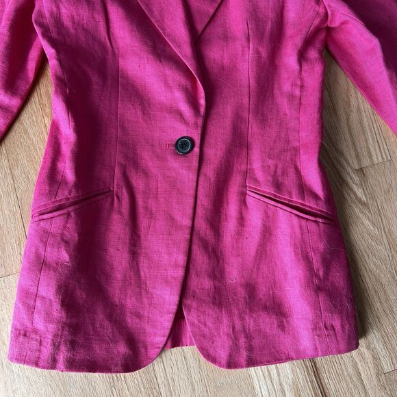 ANN TAYLOR Vintage Hot Pink Linen one button Blazer Long Line Size 4 Retro chic - Picture 4 of 12